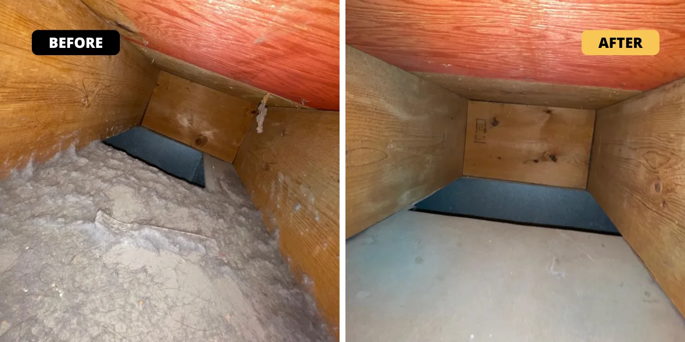 Chimney cleaning before and after - interior duct