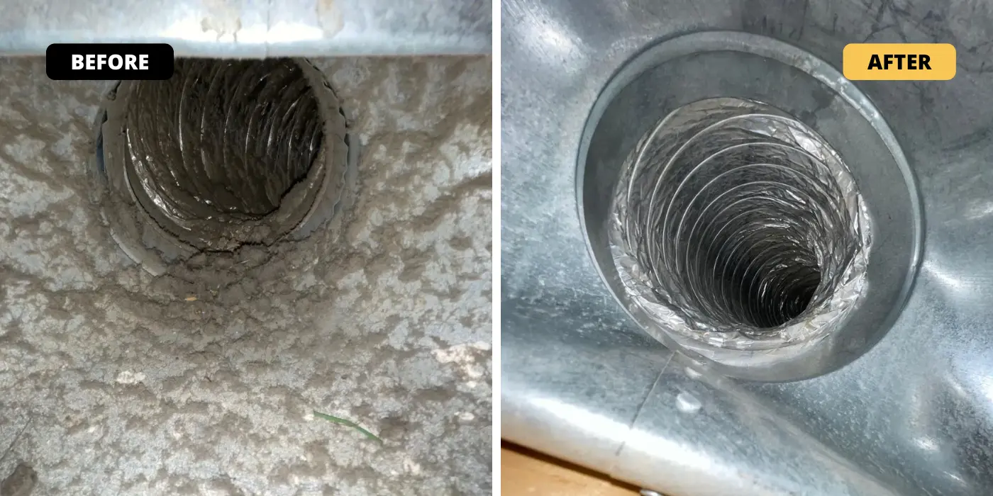 Chimney cleaning before and after - debris removal