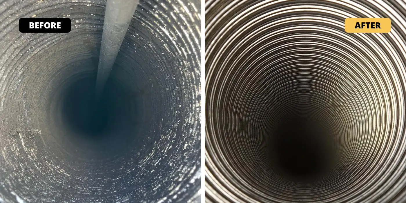 Chimney interior cleaning before and after
