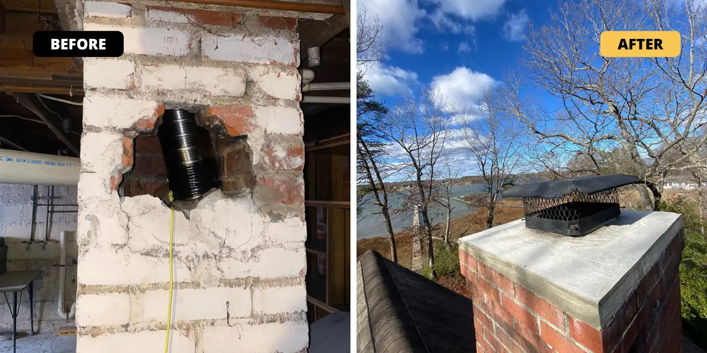 Chimney debris removal before and after