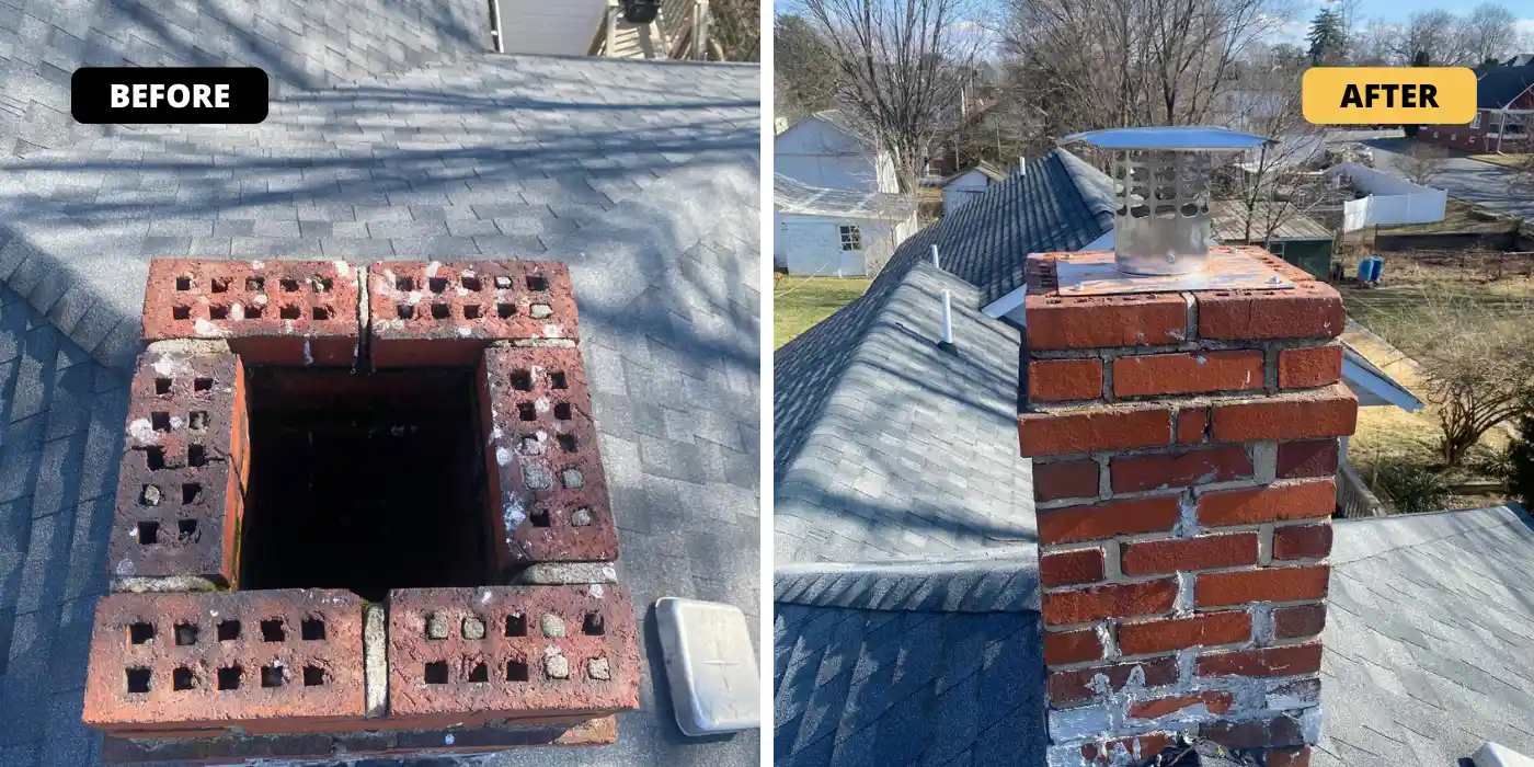 Chimney cap repair before and after
