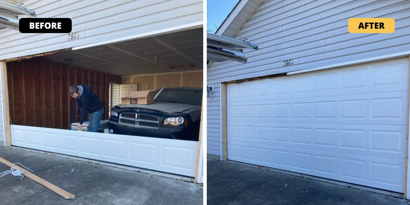 Garage door before and after - new installation
